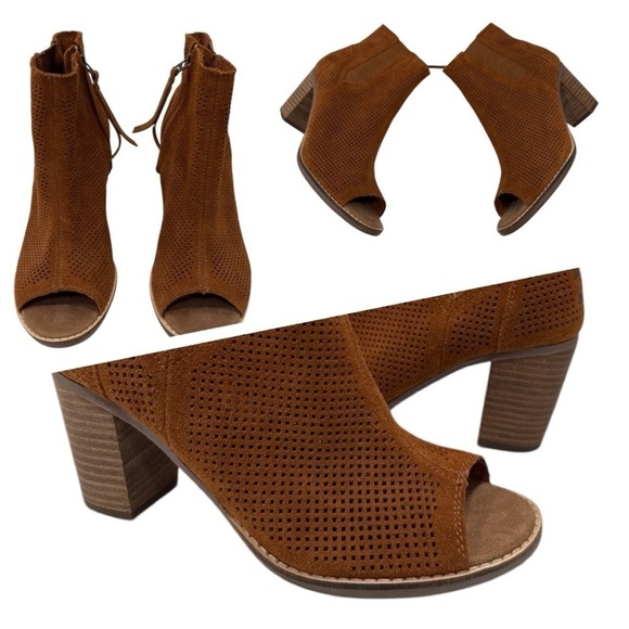 Toms Women's Majorca Peep Toe Ankle Boots Chestnut Brown Size 6.5 - Picture 1 of 10